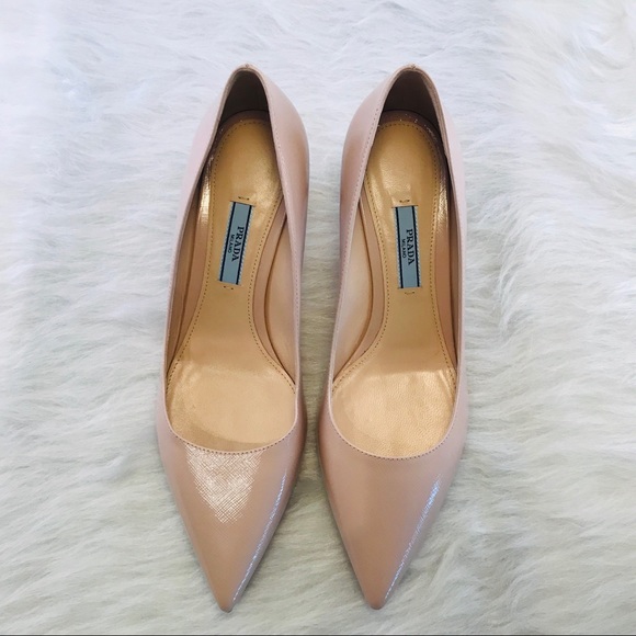PRADA Saffiano Textured Patent Leather Pumps Blush - Picture 3 of 8